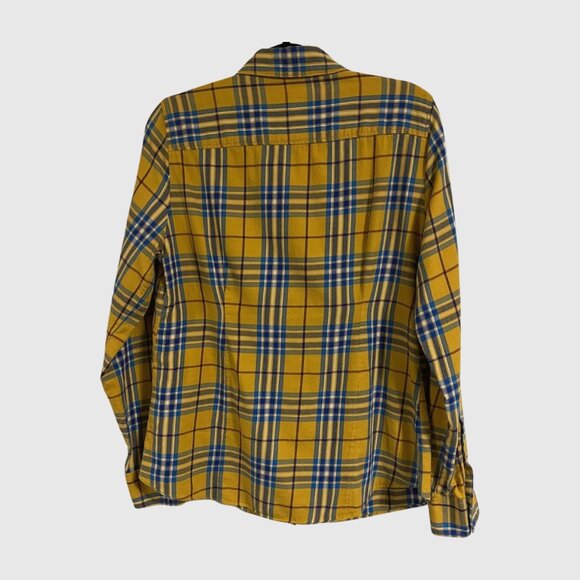 J. Crew Womens Perfect Shirt Plaid Flannel Button-up Yellow/Gold Blue Size Large - Picture 2 of 8